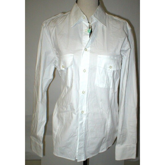 NWT New Womens L Designer PORT 57 White Top Blouse Button Down Dress Italy LS - Picture 1 of 11